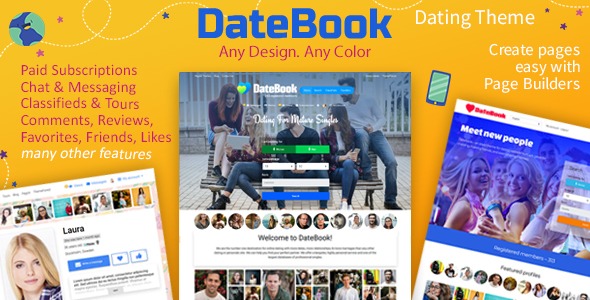 DateBook Free WordPress Theme Download for Dating Sites